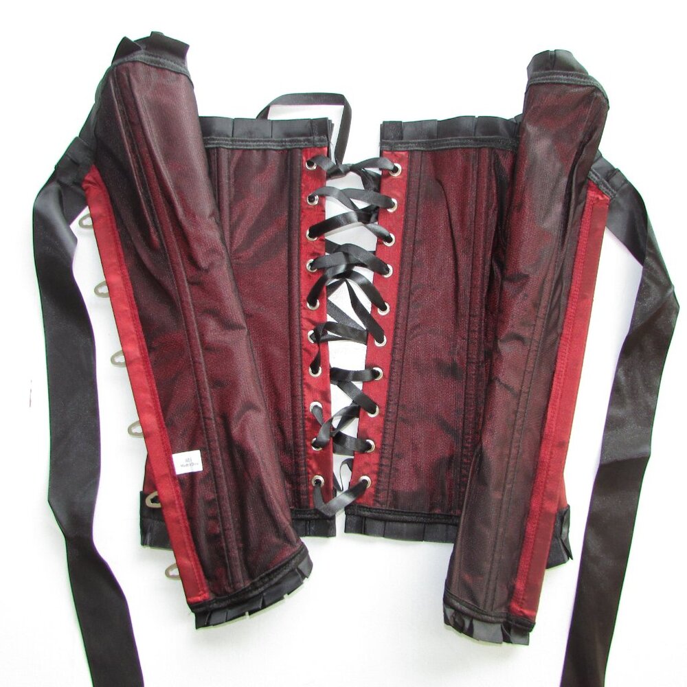 Deep Red Taffeta Ruffled Corset Set - Small - NEW - Picture 5 of 7